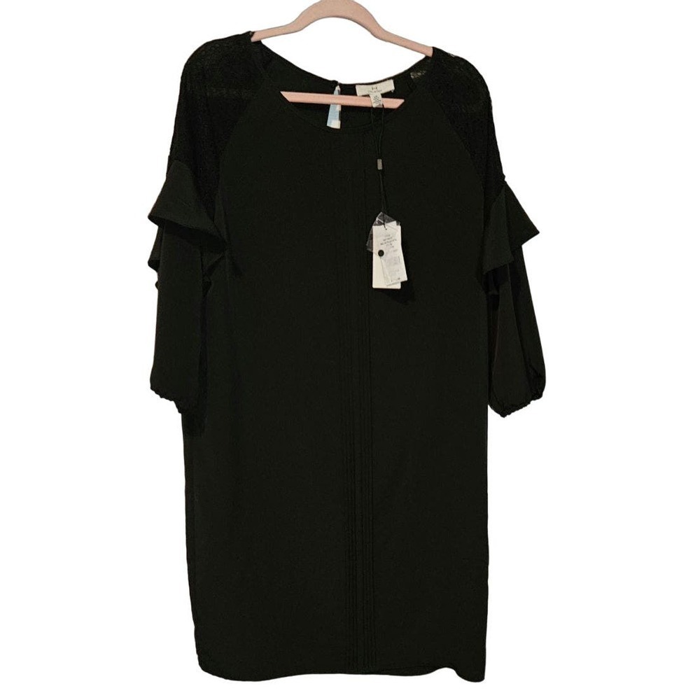 NWT‎ H by Halston black lace flutter sheath dress